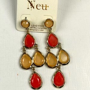 Neu Costume Dangle Two Tone Orange Earrings A-10